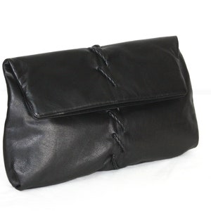 BOTTEGA VENETA Vintage Oversized Leather Clutch Black Folding Tote - AUTHENTIC -