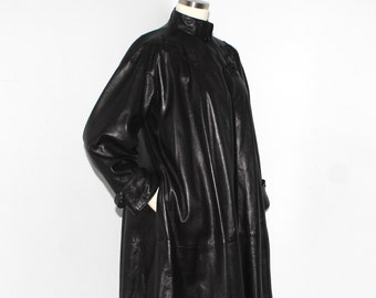 GIANNI VERSACE Early Vintage Butter Soft Black Leather Full Length Swing Coat - AUTHENTIC -