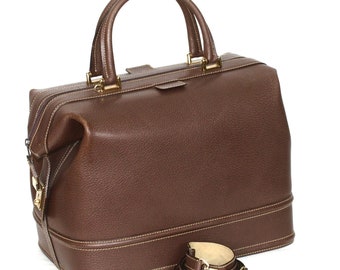 Vintage GUCCI Brown Pigskin Leather Doctors Bag -Authentic-