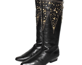 Vintage FANTASY COLLECTION Studded Leather Black 80s Boots 7