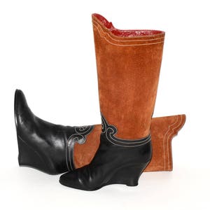 YVES SAINT LAURENT Vintage Russian Collection Embroidered Orange Suede Black Leather Wedge Boots 37M