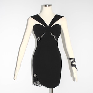 Vintage THIERRY MUGLER Black Cut Out Lace Corset Dress