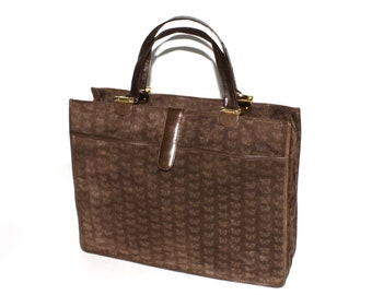 Vintage BOTTEGA VENETA Butterfly Brown Suede Leather Handbag -AUTHENTIC-