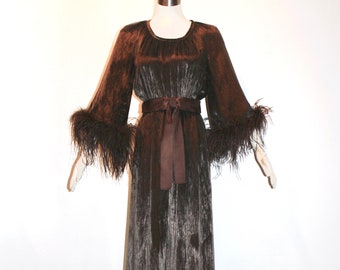 CHRISTIAN DIOR BOUTIQUE by Marc Bohan Vintage Brown Velvet Feather Gown