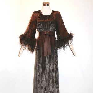CHRISTIAN DIOR BOUTIQUE by Marc Bohan Vintage Brown Velvet Feather Gown