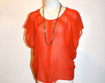 GIANNI VERSACE Vintage Silk Blouse Red Sheer Dolman Top - AUTHENTIC -