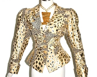 YVES SAINT LAURENT Rive Gauche Vintage Jacket Metallic Gold Leopard Print Blazer - Authentic -