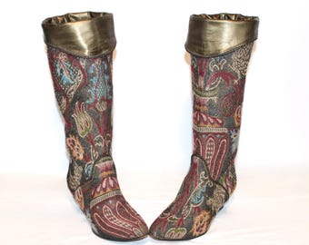 Vintage ANNE KLEIN COUTURE Tapestry Folding Edwardian Boots 10M