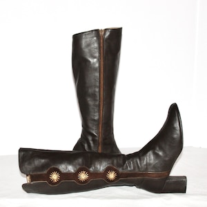Vintage Brown Suede and Leather Embroidered Go-Go Boots 7.5