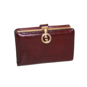 Cartera vintage GUCCI con cierre de logotipo en piel de lagarto burdeos - AUTÉNTICA -