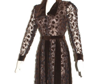Exquisite GIVENCHY COUTURE Vintage Sheer Brown Velvet Burnout Gown Formal Dress - AUTHENTIC -