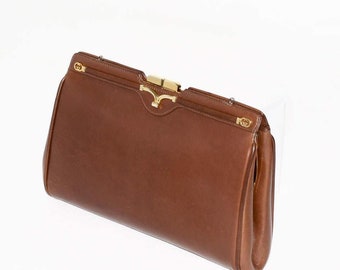 GUCCI Vintage Tote Brown Leather Convertible Clutch - AUTHENTIC -