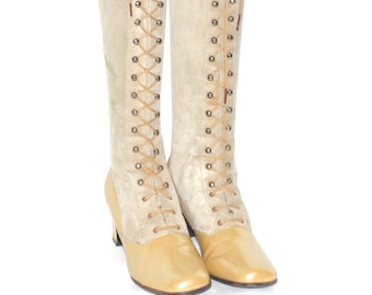 Vintage CHARLES JOURDAN Patent Suede Leather Lace Up Go-Go Boots 6.5