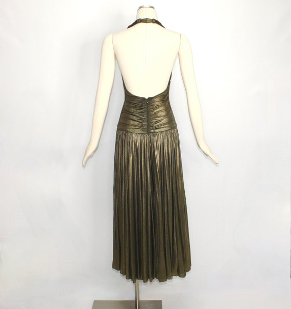 NORMA KAMALI OMO Vintage Gold Metallic Ruched Hal… - image 5