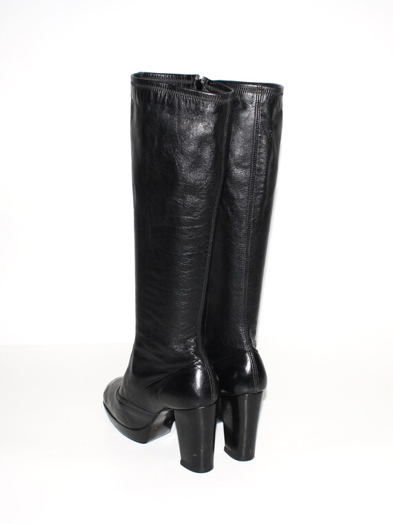 Vintage 70's PLATFORM BOOTS Black Leather 9.5 - image 8