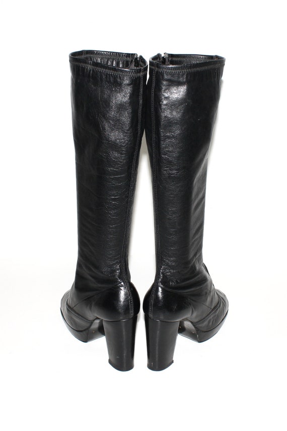 Vintage 70's PLATFORM BOOTS Black Leather 9.5 - image 7