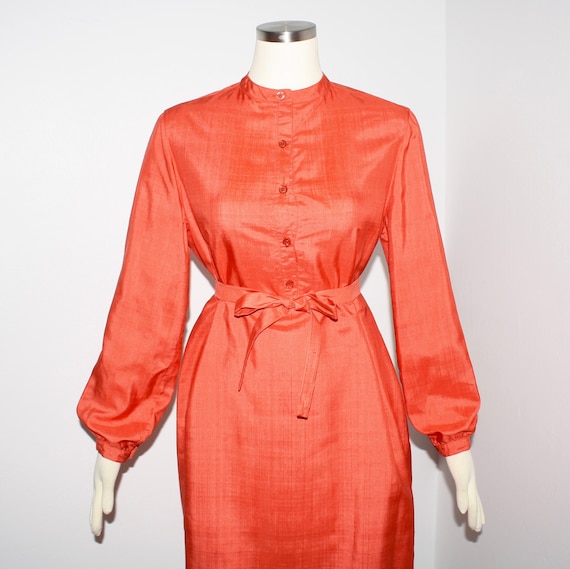 HALSTON Vintage Tunic Dress Orange Raw Silk Self … - image 5