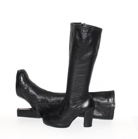 Vintage 70's PLATFORM BOOTS Black Leather 9.5 - image 1