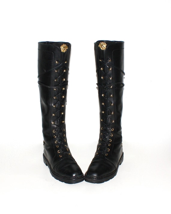 Vintage GIANNI VERSACE Medusa Head Combat Boots Bl