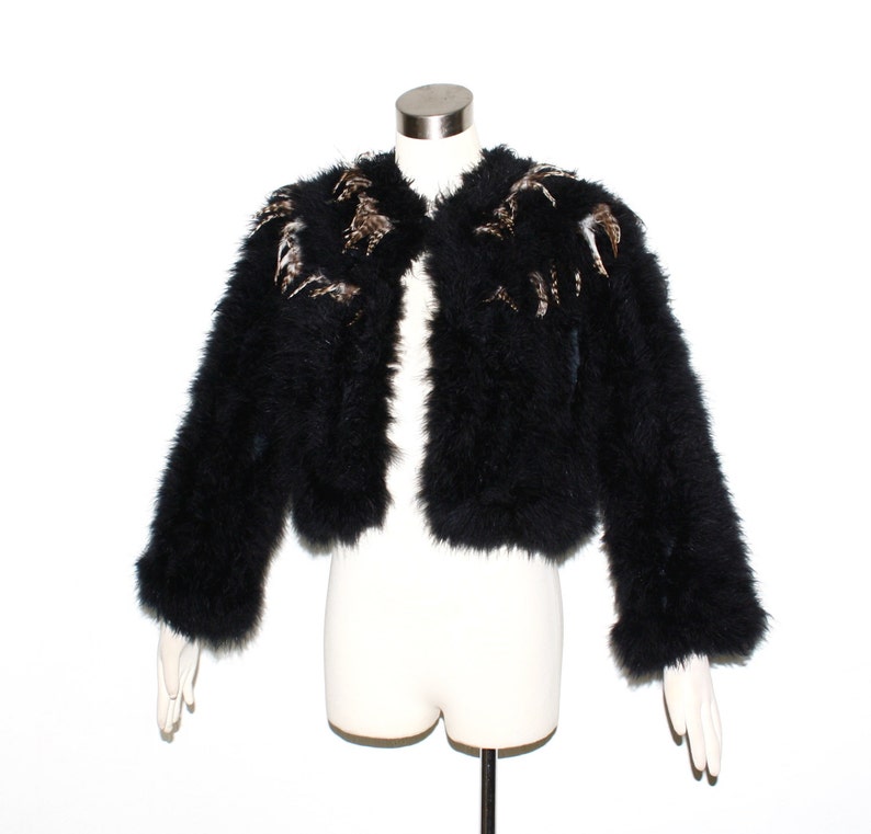 Vintage FEATHER Jacket Black Marabou Turkey Jacket Etsy