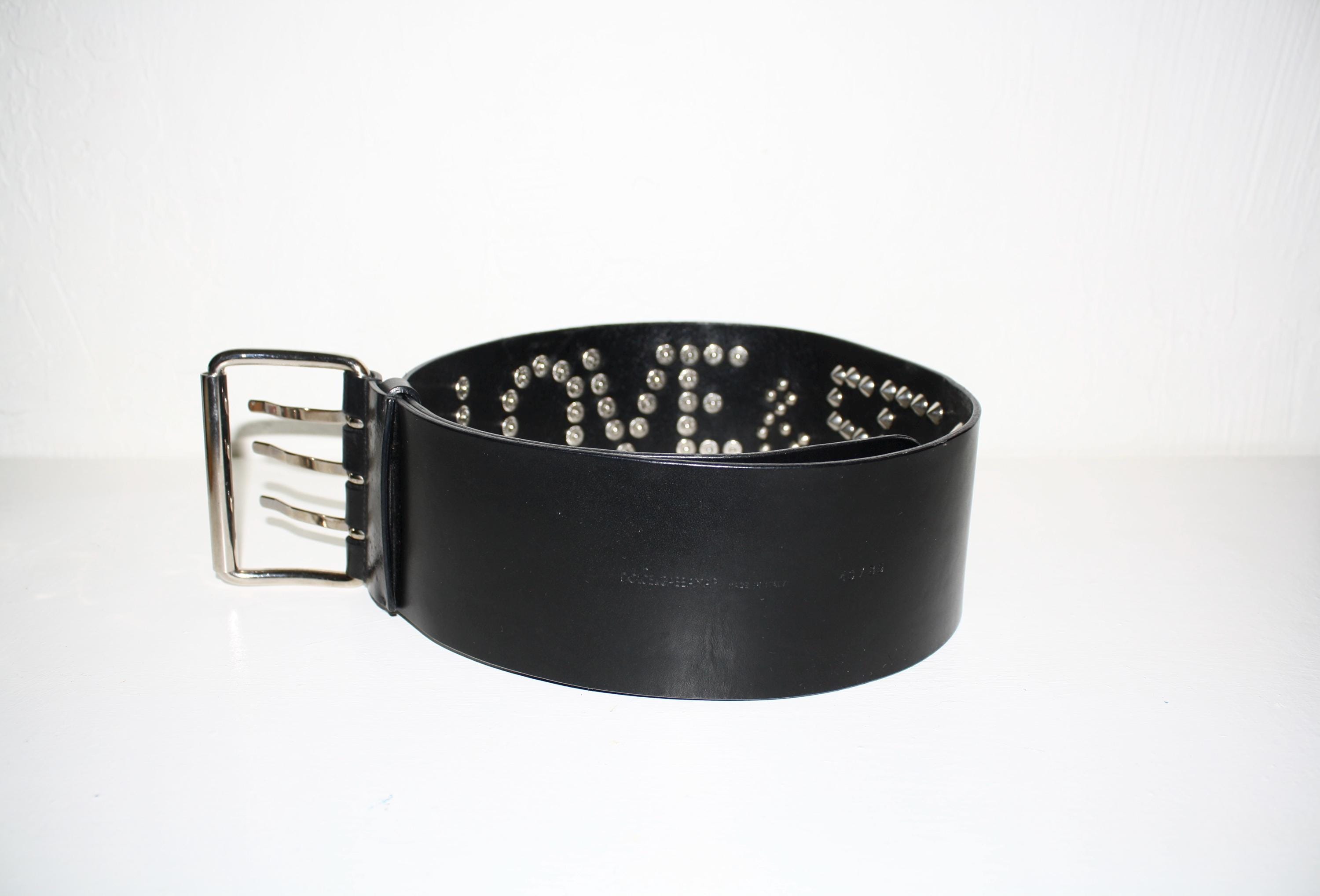 DOLCE & GABBANA Vintage Love Sex Wide Studded Spiked Black Leather