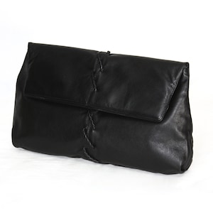 BOTTEGA VENETA Vintage Oversized Leather Clutch Black Folding Tote - AUTHENTIC -