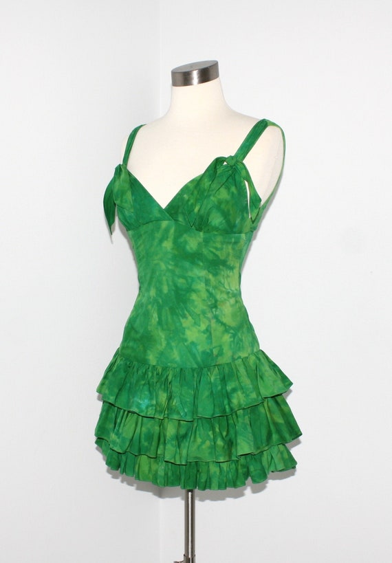 Vintage TRACY FEITH Green Tie Dye Corset Mini Dre… - image 1