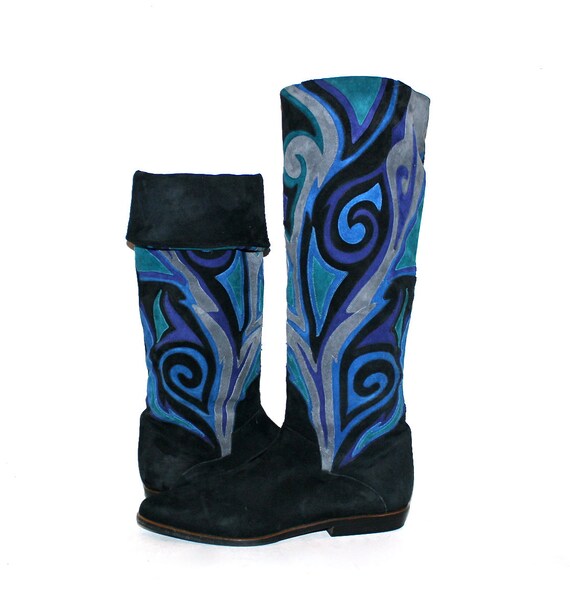 BALLY Vintage Suede Patchwork Psychedelic Boots 7… - image 4