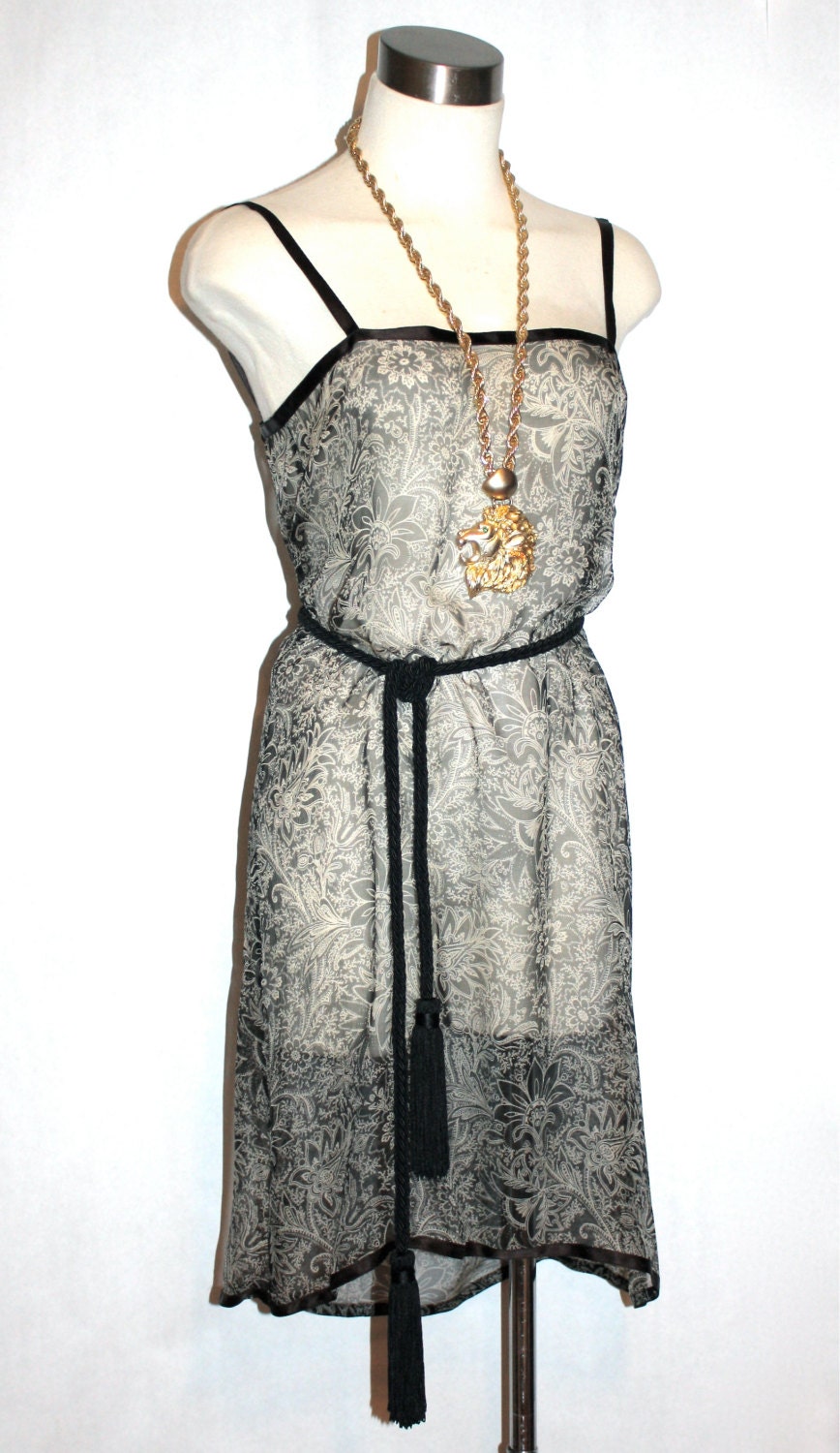 Vintage Saint Laurent Silk Floral Dress With Tassel Belt