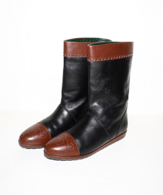 Vintage GUCCI Boots Leather Wing Tip Casual Calf … - image 1