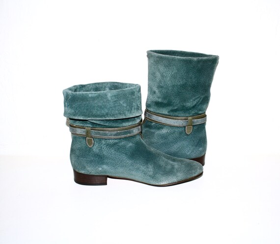 GUCCI Vintage Green Suede Belted Ankle Boots 39 - image 3