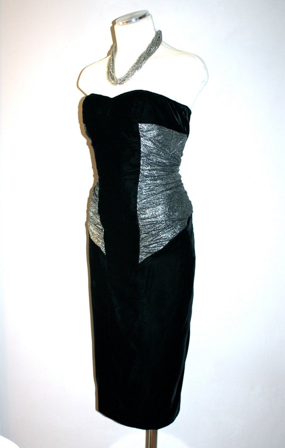 LANVIN PARIS Vintage Strapless Velvet Dress Black 