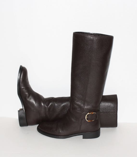 GUCCI Vintage Boots Brown Leather Horsebit Riding… - image 3