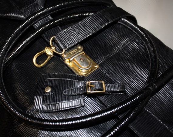 Vintage FENDI Black Epi Leather Large Duffle Trav… - image 6
