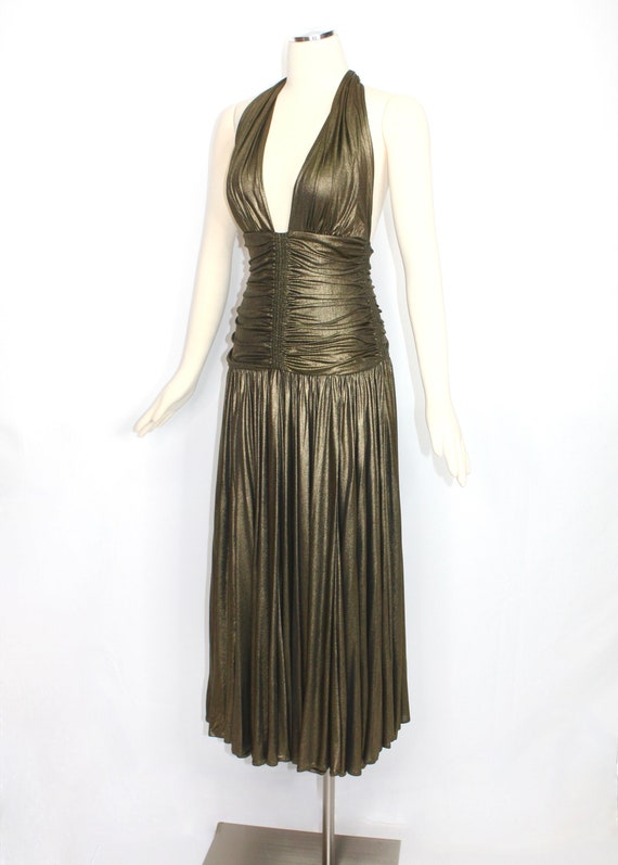 NORMA KAMALI OMO Vintage Gold Metallic Ruched Hal… - image 4