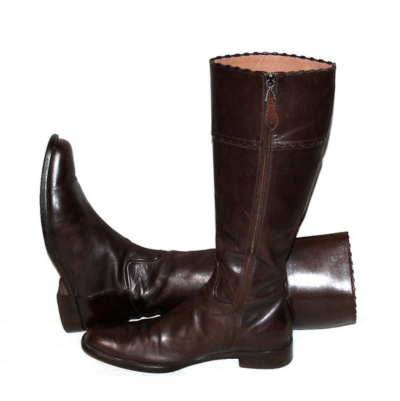 AZZEDINE ALAIA Leather Riding Boots Brown 37.5 - … - image 1