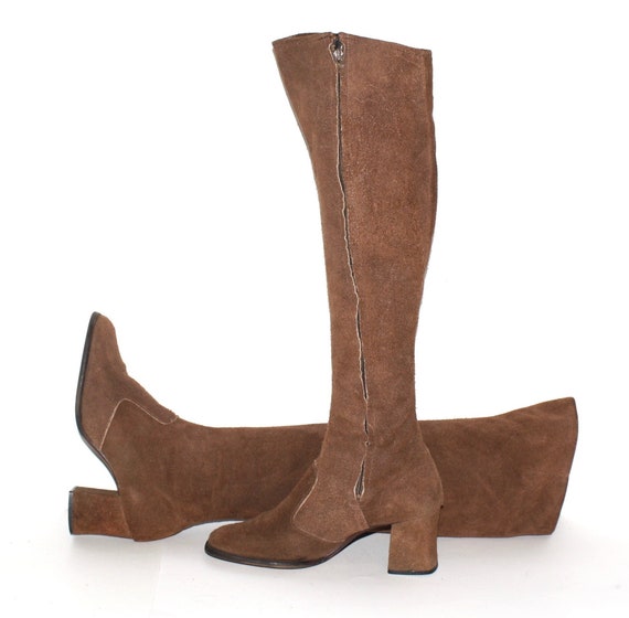 Vintage 60's GOGO BOOTS Brown Suede Over the Knee… - image 1