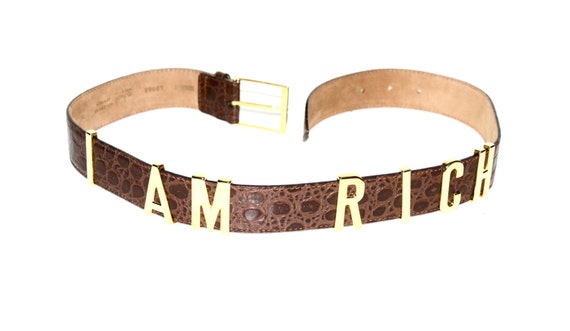 MOSCHINO Redwall "I AM RICH"  Brown Embossed Leat… - image 1