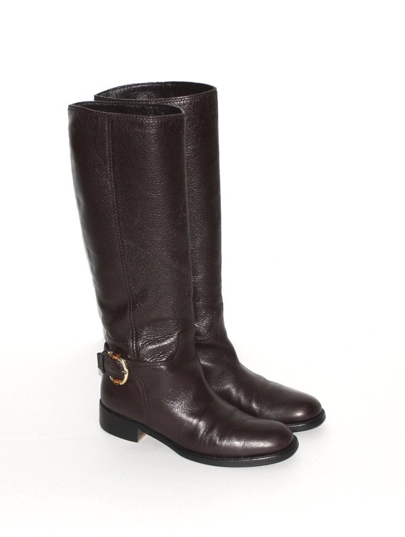 GUCCI Vintage Boots Brown Leather Horsebit Riding 