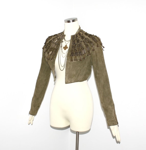 Early GIANNI VERSACE Vintage Suede Jacket Beaded … - image 3