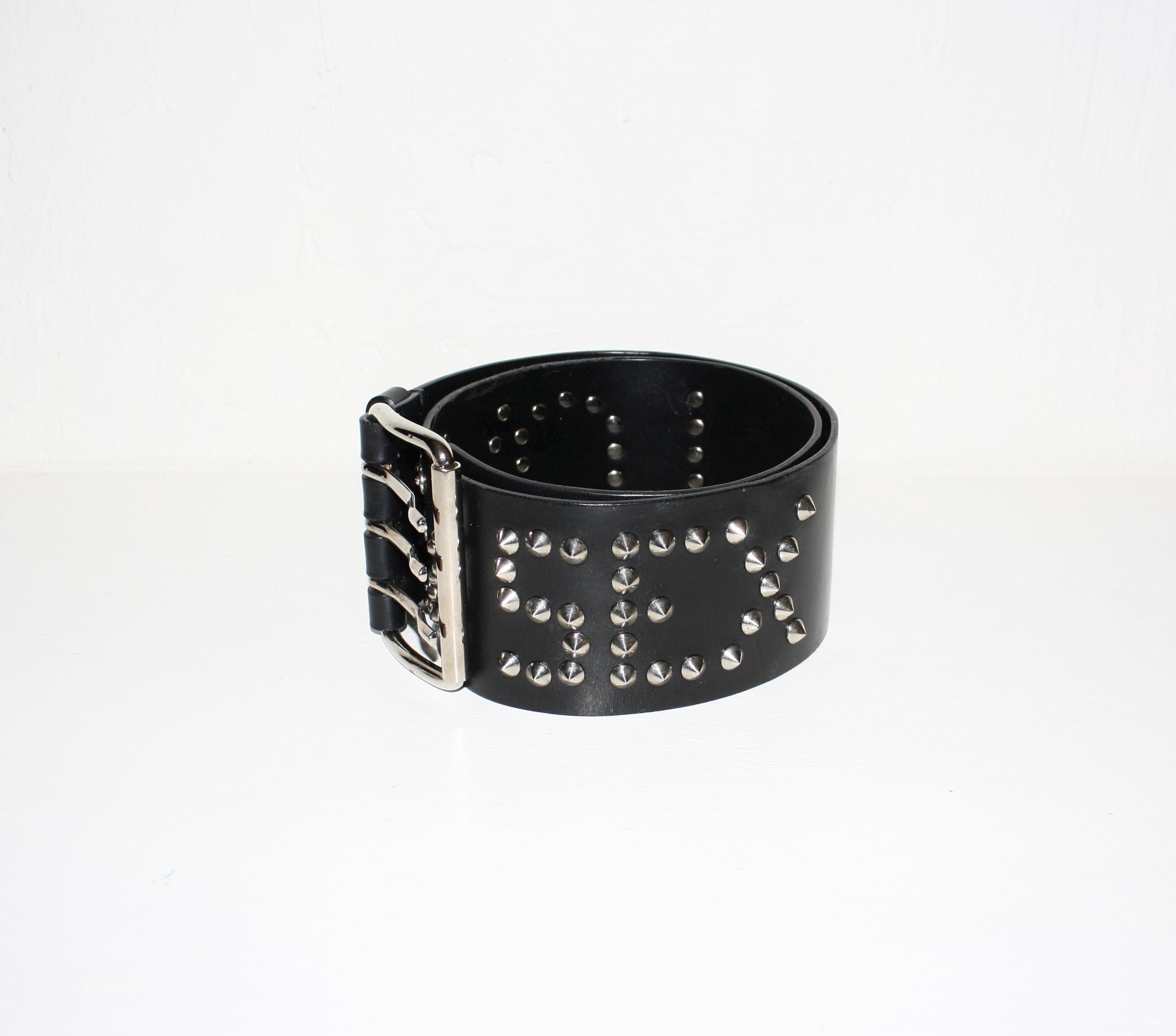 DOLCE & GABBANA Vintage Love Sex Wide Studded Spiked Black Leather