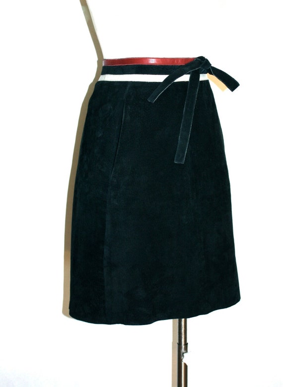 PIERRE CARDIN Vintage Leather Skirt Black Suede Re