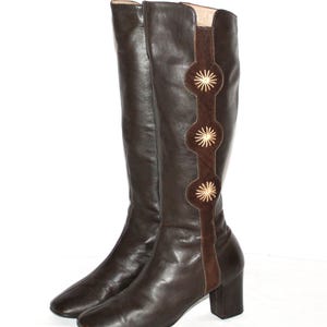 Vintage Brown Suede and Leather Embroidered Go-Go Boots 7.5