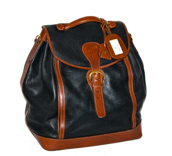 GUCCI Vintage Duffle Handbag Black and Brown Leat… - image 2