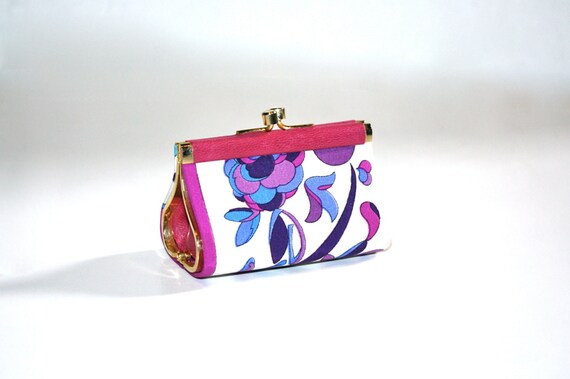 Vintage EMILIO PUCCI Silk Floral Leather Kisslock… - image 3