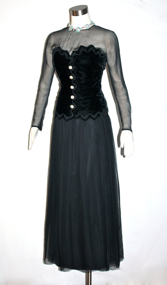 Vintage GIVENCHY COUTURE Sheer Corset Black Velvet