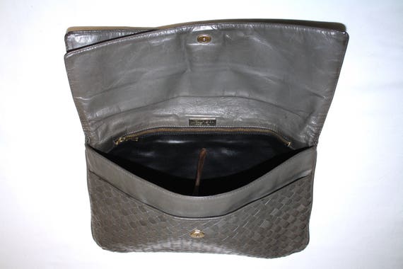 Huge Vintage BOTTEGA VENETA Leather Clutch Intrecciato Gray
