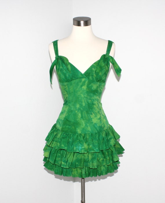 Vintage TRACY FEITH Green Tie Dye Corset Mini Dre… - image 2