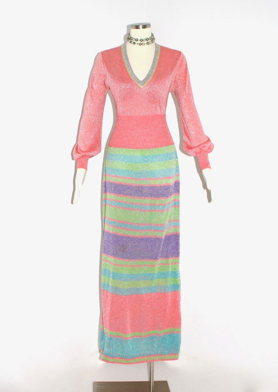EMILIO PUCCI Vintage Stripe Lurex Gown Knit Maxi … - image 1
