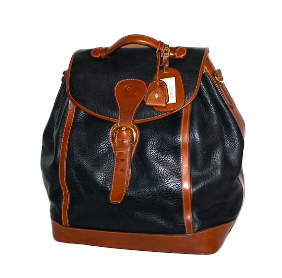 GUCCI Vintage Duffle Handbag Black and Brown Leat… - image 1